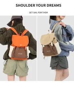 Large capacity canvas backpack for women stylish colorblock travel daypack casual bag