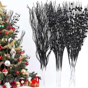 Ramas de bayas con purpurina negra decoración árbol de navidad ramo floral artificial.