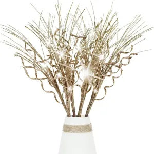 Sprays décoratifs de Noël pailletés or de 43 cm avec des branches de fil torsadé élégantes.