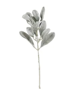 Flocked artificial lamb's ear plant stem faux greenery branch for home decor and floral styling.