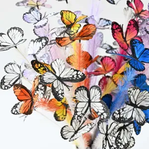 Bunte künstliche Schmetterling Feder Schilf Zweige Hochzeit DIY Fotografie Requisiten