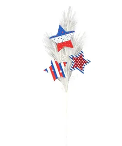 4th of July artificial star branch decor with red white and blue wooden stars for party.