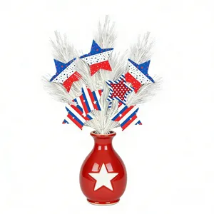 American Independence Day patriotic star branch decoration with red vase for home and party.