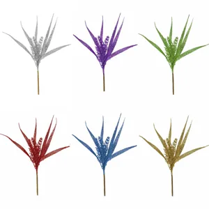 Rama Decorativa con Purpurina de Helecho Artificial para Árbol de Navidad DIY Fiesta Decoración del Hogar Ornamentos