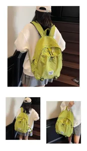 Fashionable lime green student backpack featuring a spacious design and casual lifestyle look