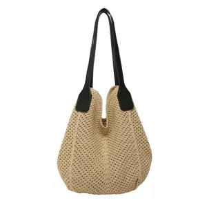 Geweven schoudertas voor dames, retro gebreide strandtas voor de zomerse vakantie.