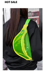 Neon green transparent chest bag, stylish streetwear waterproof PVC crossbody bag for daily wear.