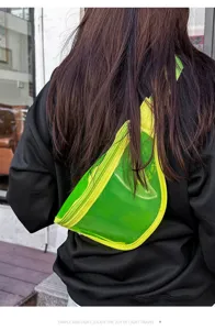 Transparent neon green chest bag, stylish streetwear fanny pack for women and men daily travel use.