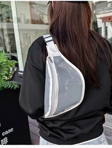 Transparent chest bag detail view, casual waterproof sling crossbody bag for women and men.
