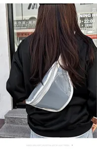 Transparent crossbody chest bag for women and men, stylish clear fanny pack for daily travel.