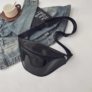 Black transparent chest bag fashion waist pack casual stylish crossbody bag for daily use.