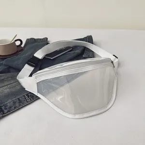 Transparent chest bag for women and men, stylish clear fanny pack with adjustable strap.