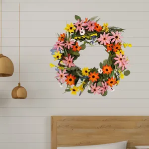 Artificial flower wreath colorful daisy floral hanging decor for home wall door decoration