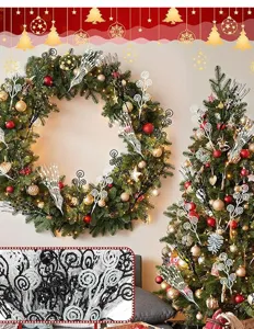 Christmas tree decoration set glitter swirl picks and wreath ornaments for holiday home decor