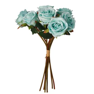 Blauwe kunstrozen boeket nep bloemen voor huisdecoratie bruiloft tafelstukken