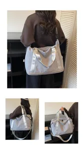 Large capacity grey grid travel bag for women's short business trips and gym
