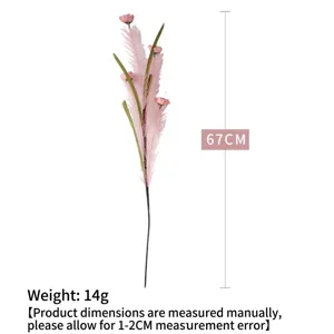 Détail d'une branche de roseau artificiel rose, hauteur de 67 cm et poids de 14 g