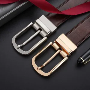 Men's Genuine Leather Belt Double Sided Litchi Pattern Pin Buckle Fashion Casual Business Trouser Belt Zinc Alloy Buckle