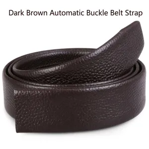 Close-up of dark coffee leather belt strap with lychee grain texture