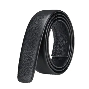 Men's black genuine cowhide leather belt strap without buckle for automatic belt