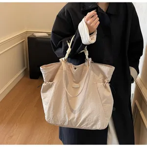 Elegant beige large capacity waterproof travel tote bag for daily commuting and short trips