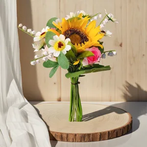 Ramo de Girasoles Artificiales y Cosmos Rosas de Seda y Margaritas Arreglo Floral para Decoración de Mesa de Sala de Estar Hogar