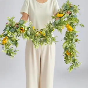 Artificial sunflower vine for outdoor decoration, realistic silk flower garland for home.