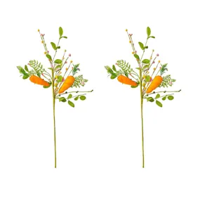 Coppia di rami di carota artificiali per Pasqua con verde per decorazione casa