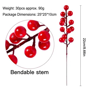 Set of 30 vibrant artificial red berry stems for festive Christmas floral decor