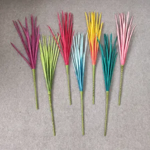 Vibrant colorful PE artificial grass stems for home living room and mall landscape decor