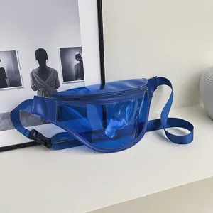 Trendy transparent blue chest bag fashion casual crossbody waist bag for daily wear.