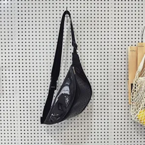 Black glossy waterproof chest bag fashion crossbody waist bag for women men daily casual use