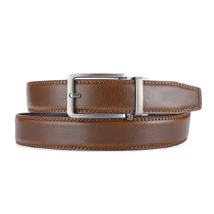 Men's brown genuine leather belt with automatic metal buckle for business casual wear