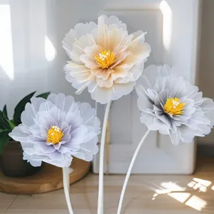 Fleurs artificielles en résille pivoine avec étamines de perles pour mariage et déco maison.