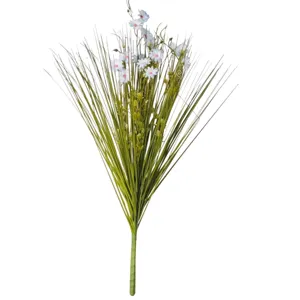Artificial onion grass bouquet with small white flowers fake plants for wedding decor home.