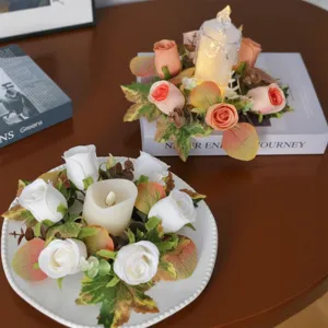 European vintage rose maple leaf candle wreath ornament for wedding dinner home decor table set