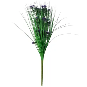 Artificial onion grass bouquet detail shot, fake green plants for home and wedding decor.