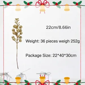 Detailansicht von 36 goldenen Glitzer-Beerenpicks für Weihnachtsbaum-Deko