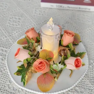 European retro rose maple leaf LED candle ring wedding table decor ornament centerpiece light