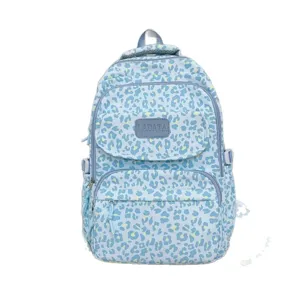 Stylish light blue leopard print large capacity backpack for college students and travel