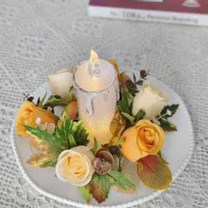 LED candle floral ring detail, vintage European candle holder decoration for wedding dinner