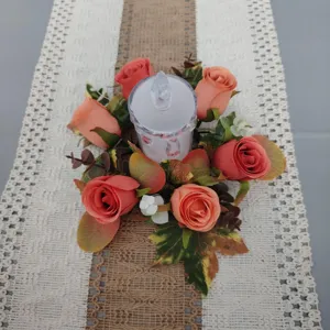 European vintage artificial rose maple leaf candle ring for wedding table decor ornament.