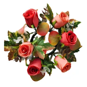 European retro artificial rose maple leaf candle ring for wedding table decor item.