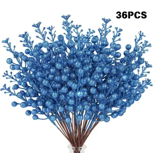 36er Set glitzernde blaue künstliche Beeren für DIY Weihnachtsbaumdekoration