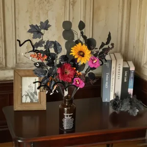 Halloween Kunstbloemen Gotisch Zwart Pompoen Zonnebloem Vleermuis Tak Steel Griezelig Florale Huis Feest Tafel Tafelstuk Decoratie Arrangement Ornament