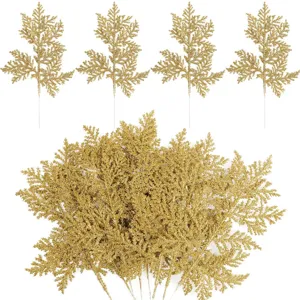 Glitzer Gold Künstliche Tannenzweige Urlaub Blätter Spray Für Weihnachtsbaum Kranz DIY Floristik Hochzeit Anordnung Haus Party Dekoration Ornament