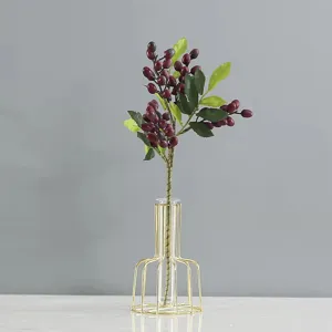 Ramo di bacche artificiali con vaso in vetro filo d'oro decorazione casa ornamento floreale