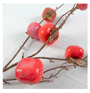 Ramo di cachi artificiale per decorazioni casa, stelo di frutta rossa finta centrotavola.