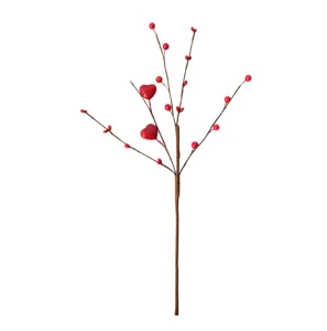 Vista dettagliata dello spray di bacche di cuore rosso per la decorazione di San Valentino