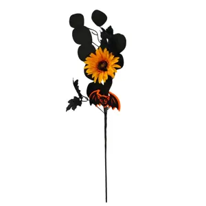 Halloween kunstmatige zwarte bloementak met zonnebloem en vleermuis voor feestdecor.